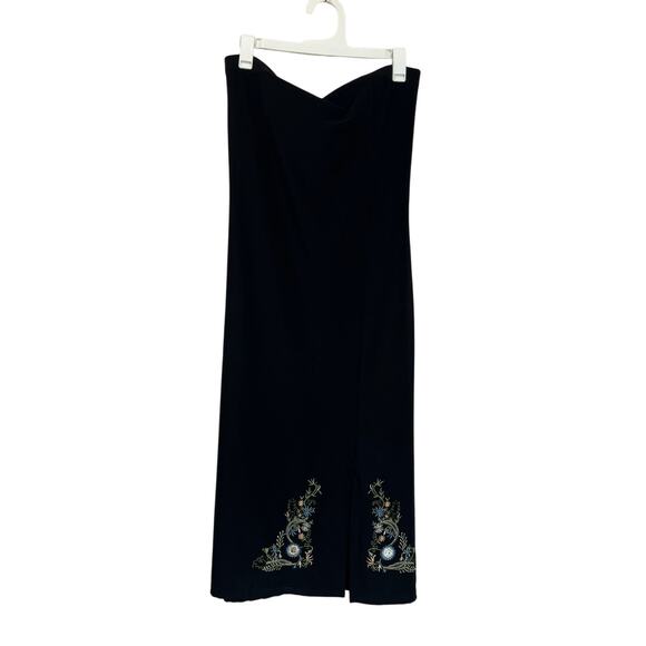 5.7.9 Y2K Black Strapless Embroidered Midi Dress Size Small - Picture 2 of 6